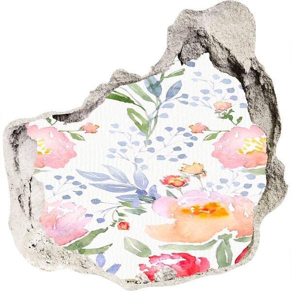 Autocollant à effet 3d trou Une fresque florale sur un mur abîmé