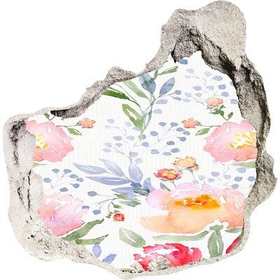 Autocollant à effet 3d trou Une fresque florale sur un mur abîmé