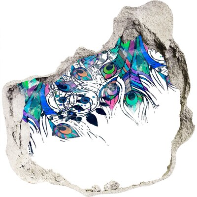 Autocollant mural trou Des plumes colorées dans un trou dans le mur