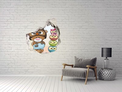 Autocollant mural trou Adorable ours en peluche avec des hiboux