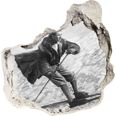 Autocollant mural trou skieur d'hiver de style rétro