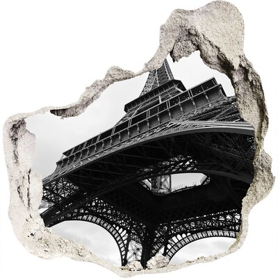 Autocollant à effet 3d trou La tour Eiffel dans un cadre monochrome