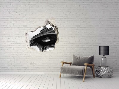 Autocollant à effet 3d trou La tour Eiffel dans un cadre monochrome