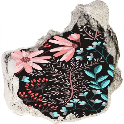 Sticker mural effet trou Motif floral sur fond noir