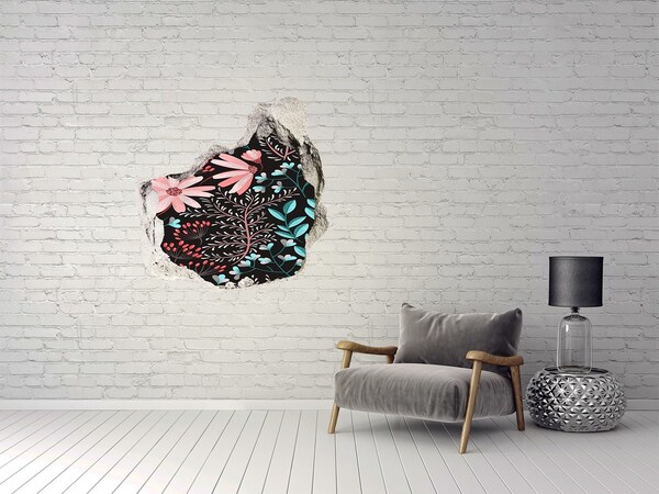 Sticker mural effet trou Motif floral sur fond noir