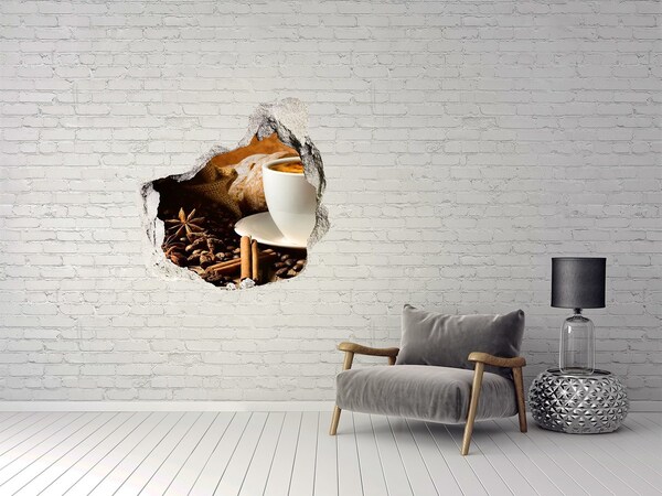 Sticker mural effet trou Café et pain frais