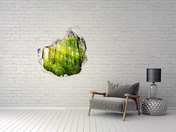 Sticker mural effet trou Forêt verte baignée de soleil