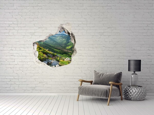 Autocollant à effet 3d trou Paysage de montagne à travers un trou dans le mur
