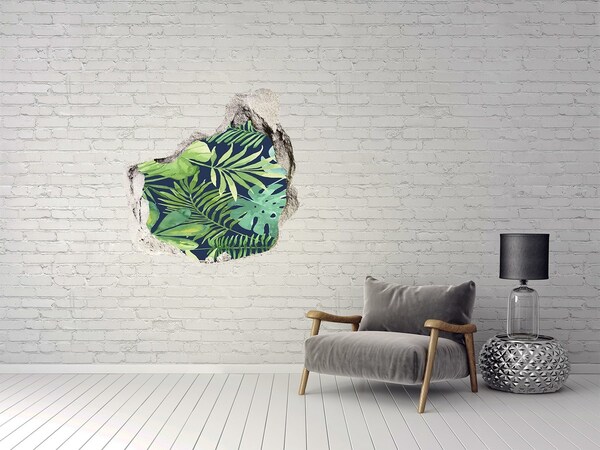 Sticker mural effet trou jungle tropicale