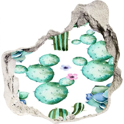 Autocollant à effet 3d trou Des cactus dans un trou dans le mur