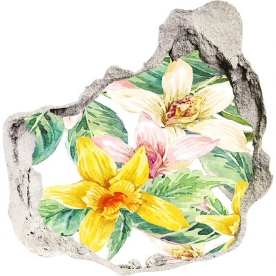 Sticker mural effet trou Jardin fleuri derrière le mur