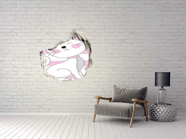 Sticker trou dans le mur Chaton souriant dans un trou dans le mur