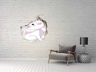 Sticker trou dans le mur Chaton souriant dans un trou dans le mur