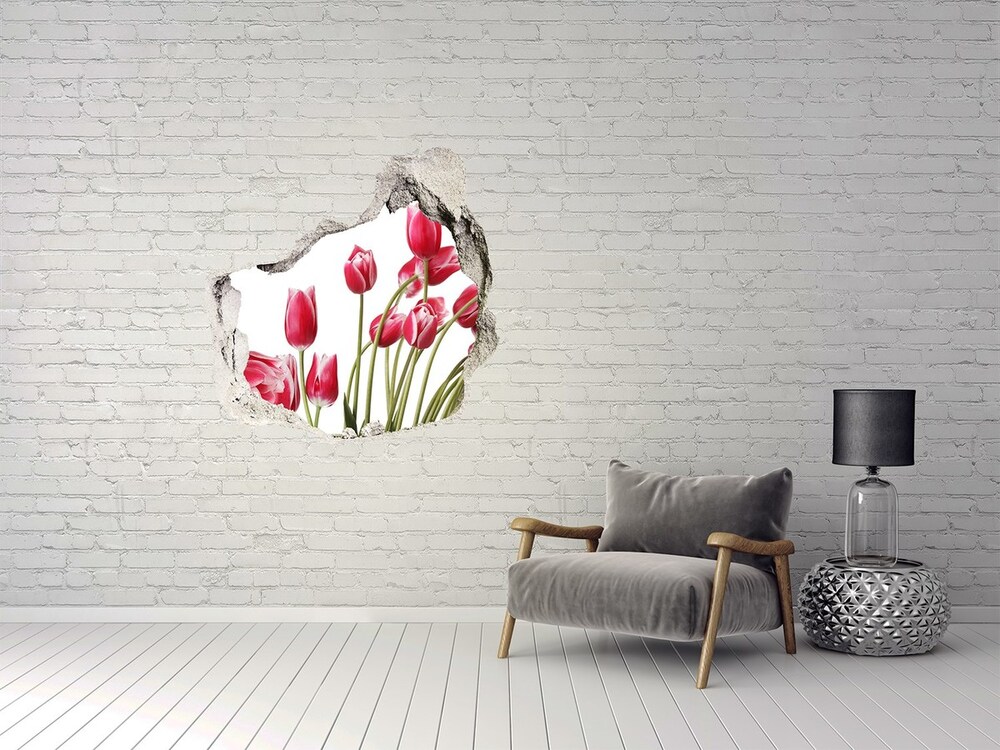 Sticker mural effet trou Tulipes rouges grès