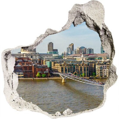 Autocollant à effet 3d trou Vue de Londres à travers un trou dans le mur
