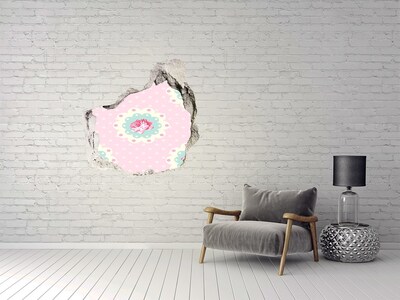 Sticker trou dans le mur Motif floral sur fond rose