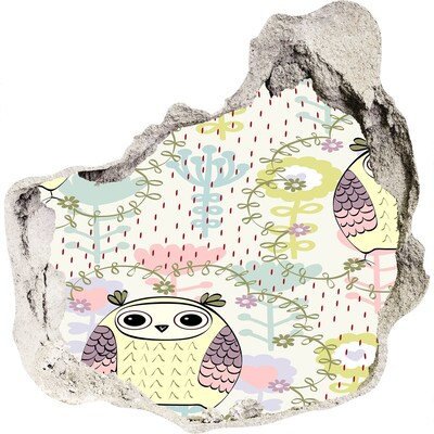 Sticker mural effet trou Trou dans le mur avec un hibou et des fleurs