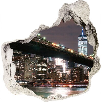 Sticker mural effet trou Le pont de Brooklyn la nuit