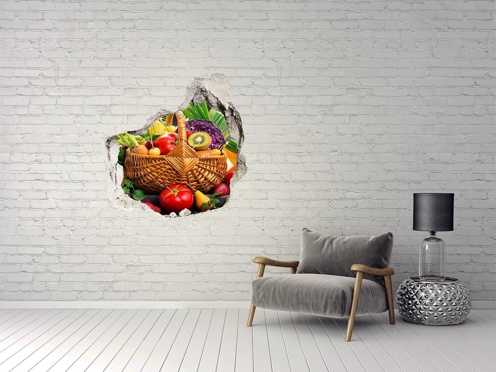 Autocollant mural trou Panier de légumes aux fruits grès