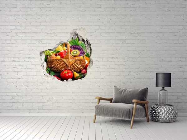 Autocollant mural trou Un panier rempli de fruits et légumes frais
