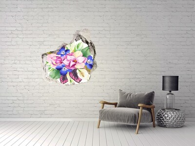 Sticker mural effet trou Explosion de fleurs dans le mur