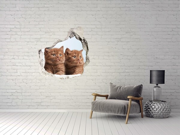 Autocollant à effet 3d trou Des chatons derrière le mur