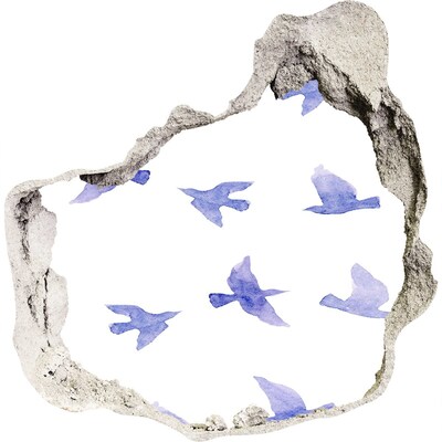 Autocollant à effet 3d trou Ciel avec des oiseaux dans un trou dans le mur