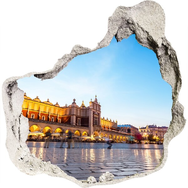 Sticker mural effet trou Cracovie au coucher du soleil