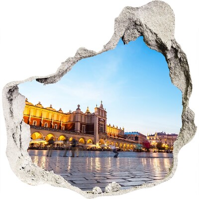 Sticker mural effet trou Cracovie au coucher du soleil