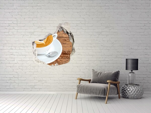 Autocollant à effet 3d trou Du café dans un mur délabré