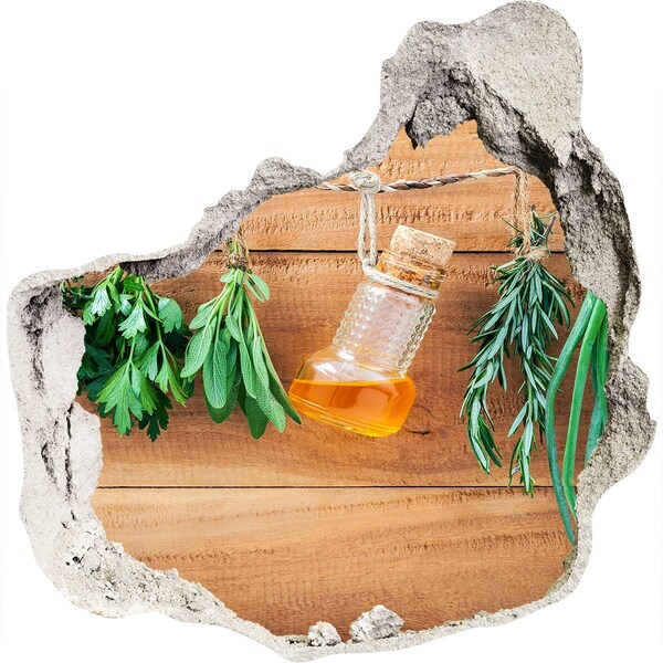 Sticker mural effet trou Huile aux herbes dans un cadre rustique