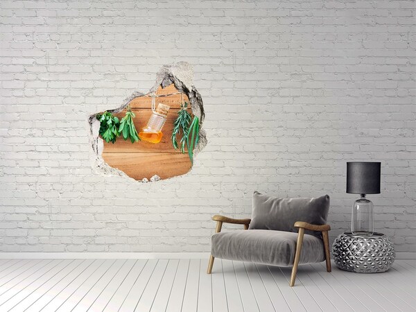 Sticker mural effet trou Huile aux herbes dans un cadre rustique