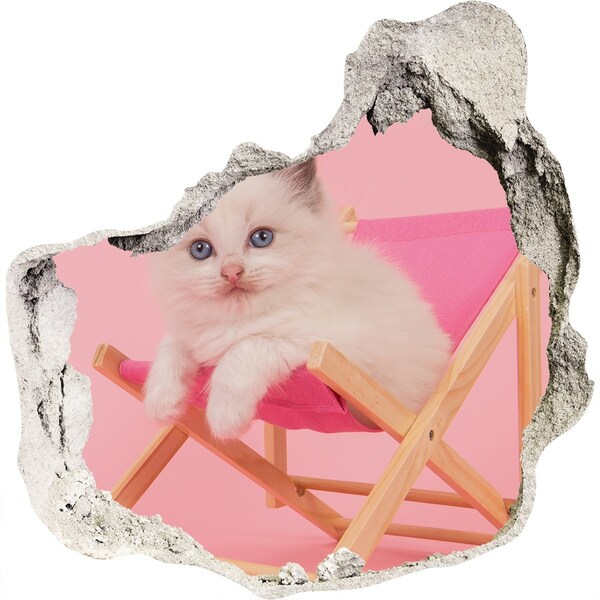 Sticker mural effet trou Chat sur une chaise longue de plage