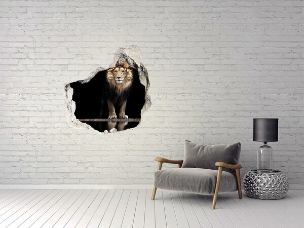 Autocollant mural trou Lion dans un trou dans le mur
