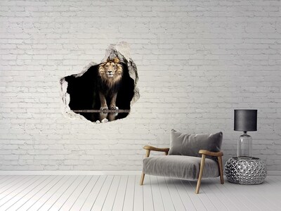 Autocollant mural trou Lion dans un trou dans le mur