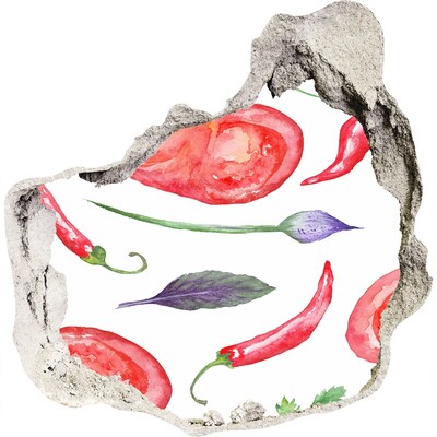 Autocollant mural trou Fruits et légumes dans un trou dans le mur