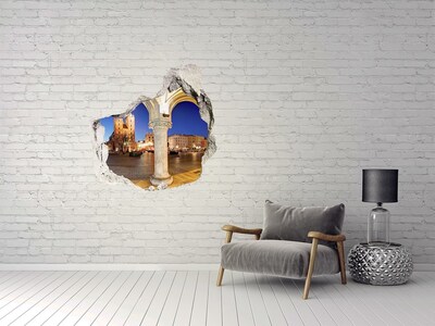 Autocollant à effet 3d trou La place du marché principal de Cracovie la nuit