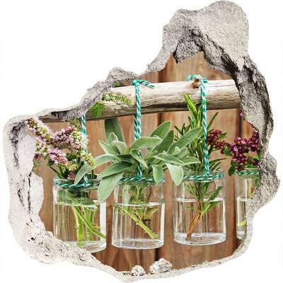 Autocollant à effet 3d trou Jardin d'herbes aromatiques en bocaux