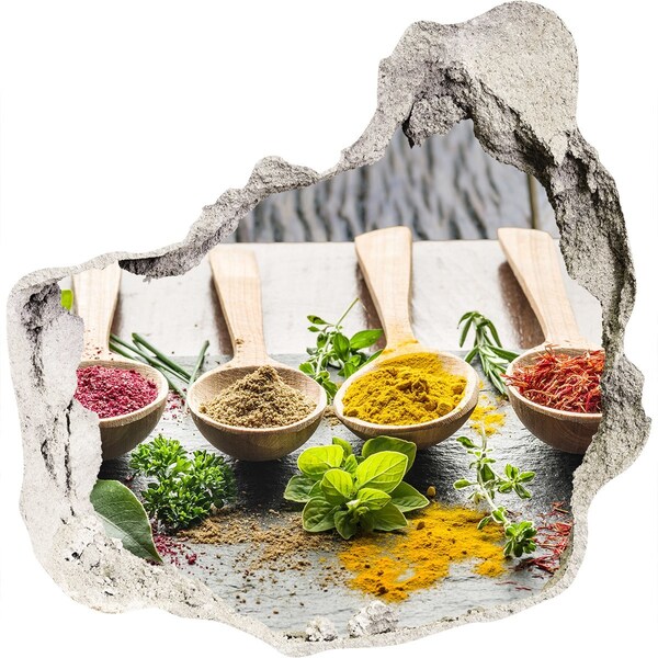 Autocollant mural trou Épices de cuisine dans des cuillères en bois