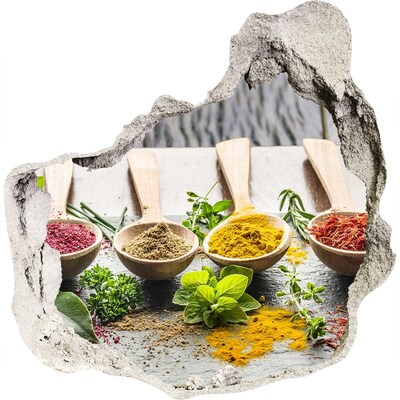Autocollant mural trou Épices de cuisine dans des cuillères en bois