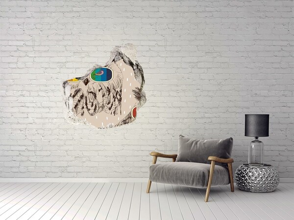 Autocollant mural trou L'œil du hibou dans un trou dans le mur