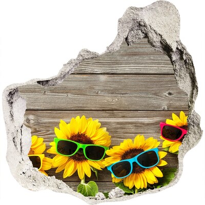 Sticker mural effet trou Des tournesols dans des lunettes de soleil