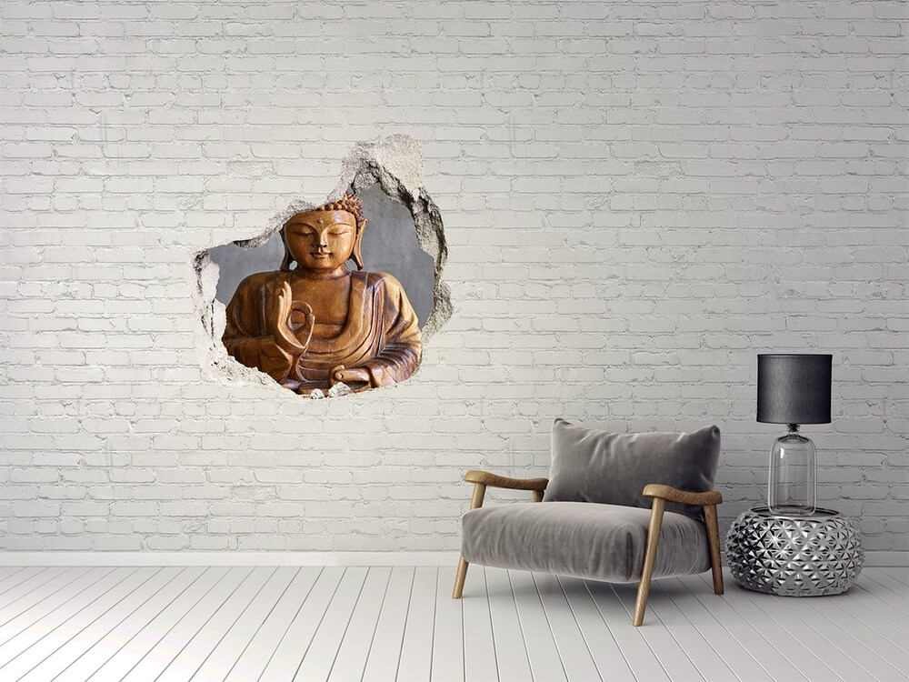 Autocollant mural trou Bouddha en bois grès