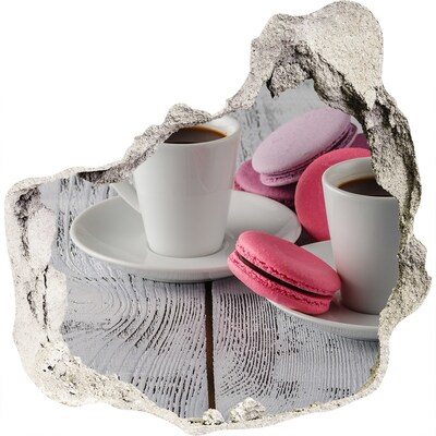 Sticker mural effet trou Paradis du café avec des macarons