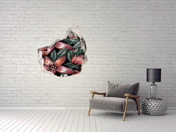 Autocollant à effet 3d trou Un motif floral sur un mur abîmé