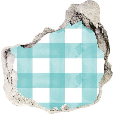 Autocollant à effet 3d trou Un mur endommagé avec une grille bleue