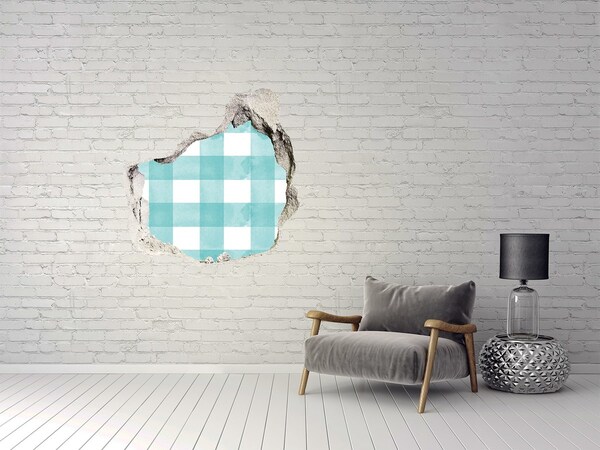 Autocollant à effet 3d trou Un mur endommagé avec une grille bleue