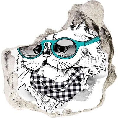 Autocollant à effet 3d trou Chat stylé avec des lunettes