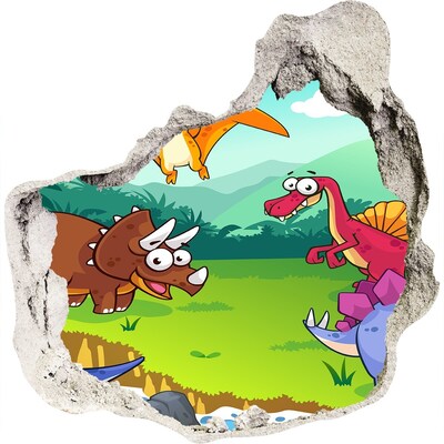 Sticker mural effet trou Des dinosaures dans un paysage préhistorique