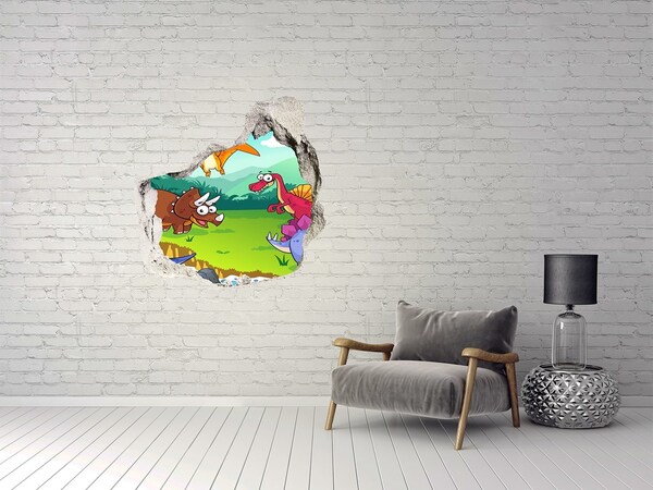 Sticker mural effet trou Des dinosaures dans un paysage préhistorique